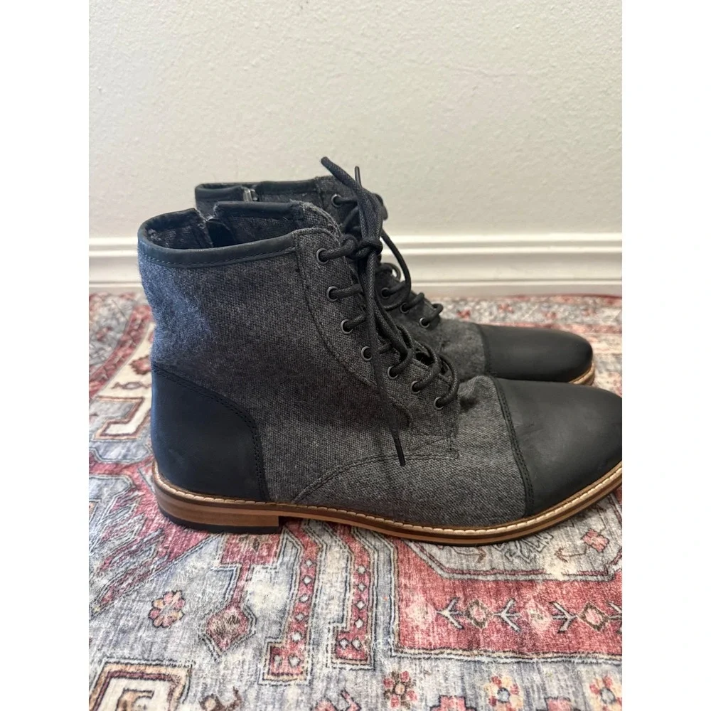 Crevo‎ Demarcon CV 1640 001 Black Grey Leather Tweed Ankle Boots Men 13 NEW